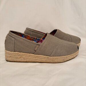 BOB'S Women's Canvas Tan Espadrille Wedge Shoes Size 8.5